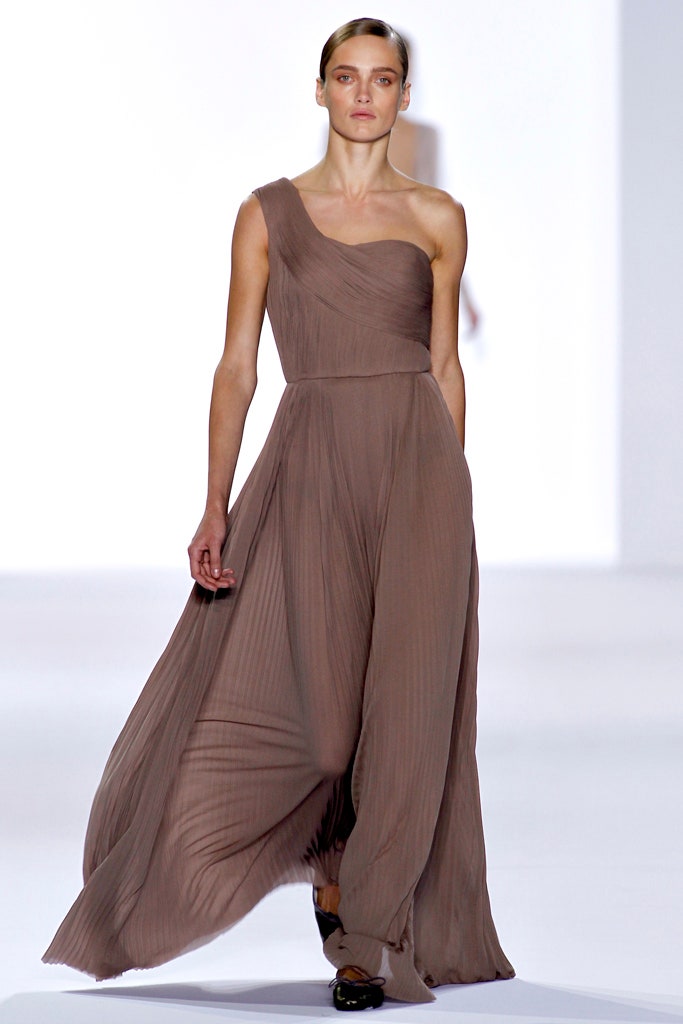 Chloé S/S 2011 Mocha Pleated Georgette One Shoulder Goddess Gown, runway