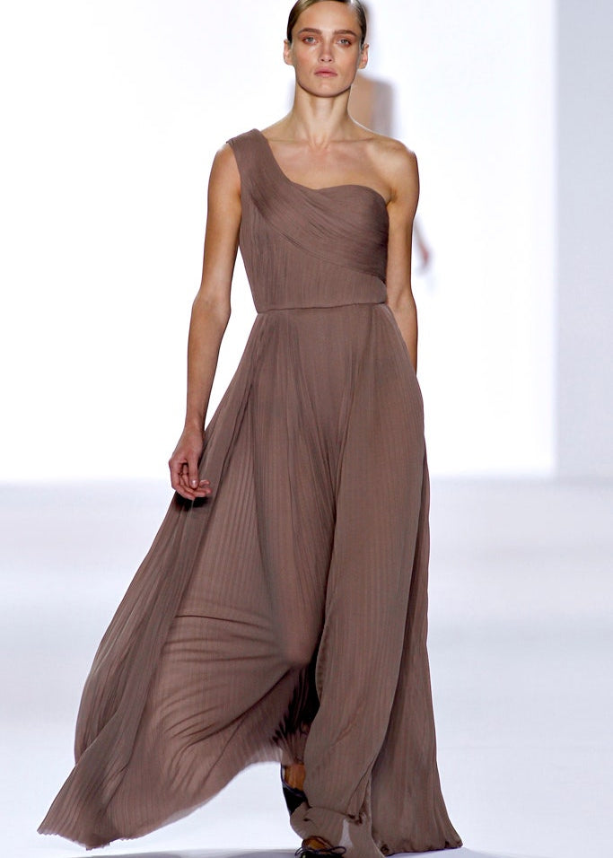 Chloé S/S 2011 Mocha Pleated Georgette One Shoulder Goddess Gown, runway