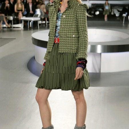 Chanel '08 Resort Army Green Pinstripe Cargo Bubble Skirt, NWT RUNWAY #1 2/7