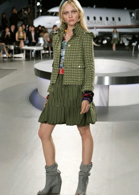 Chanel '08 Resort Army Green Pinstripe Cargo Bubble Skirt, NWT RUNWAY #1 2/7