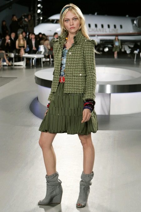 Chanel '08 Resort Army Green Pinstripe Cargo Bubble Skirt, NWT RUNWAY #1 2/7