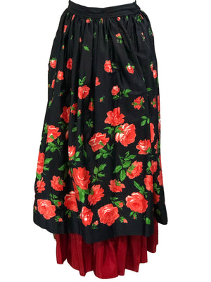 Saint Laurent Rive Gauche Layered Peasant skirt in Black and Red Floral  FRONT 1 of 4