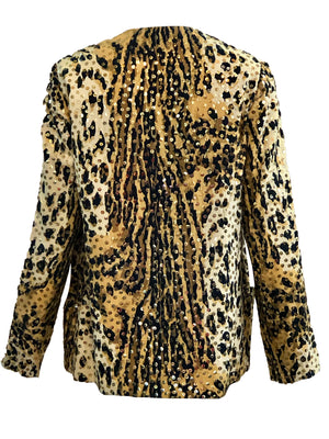  Mollie Parnis 70s Leopard Print Gown with Sequins and Matching Jacket BACK JACKET 6 of 7