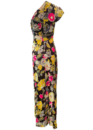    40s Gown One ShoulderJersey with Bold Floral Print BACK 3 of 4