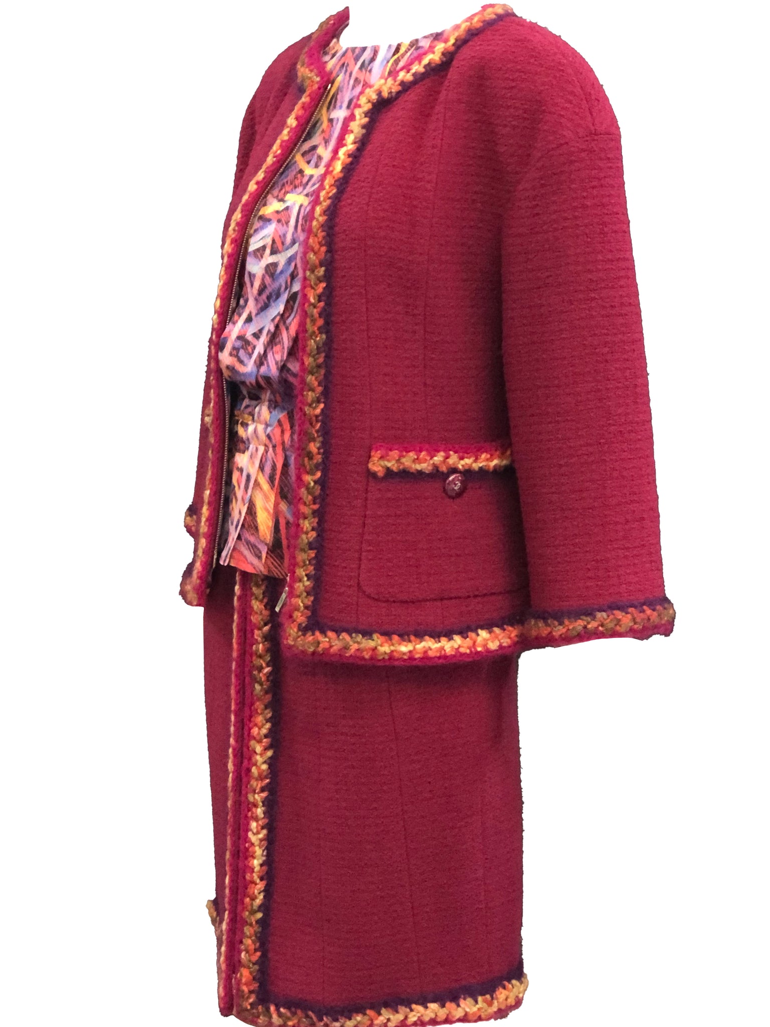 Chanel Contemporary Burgundy Boucle Suit with Matching Blouse