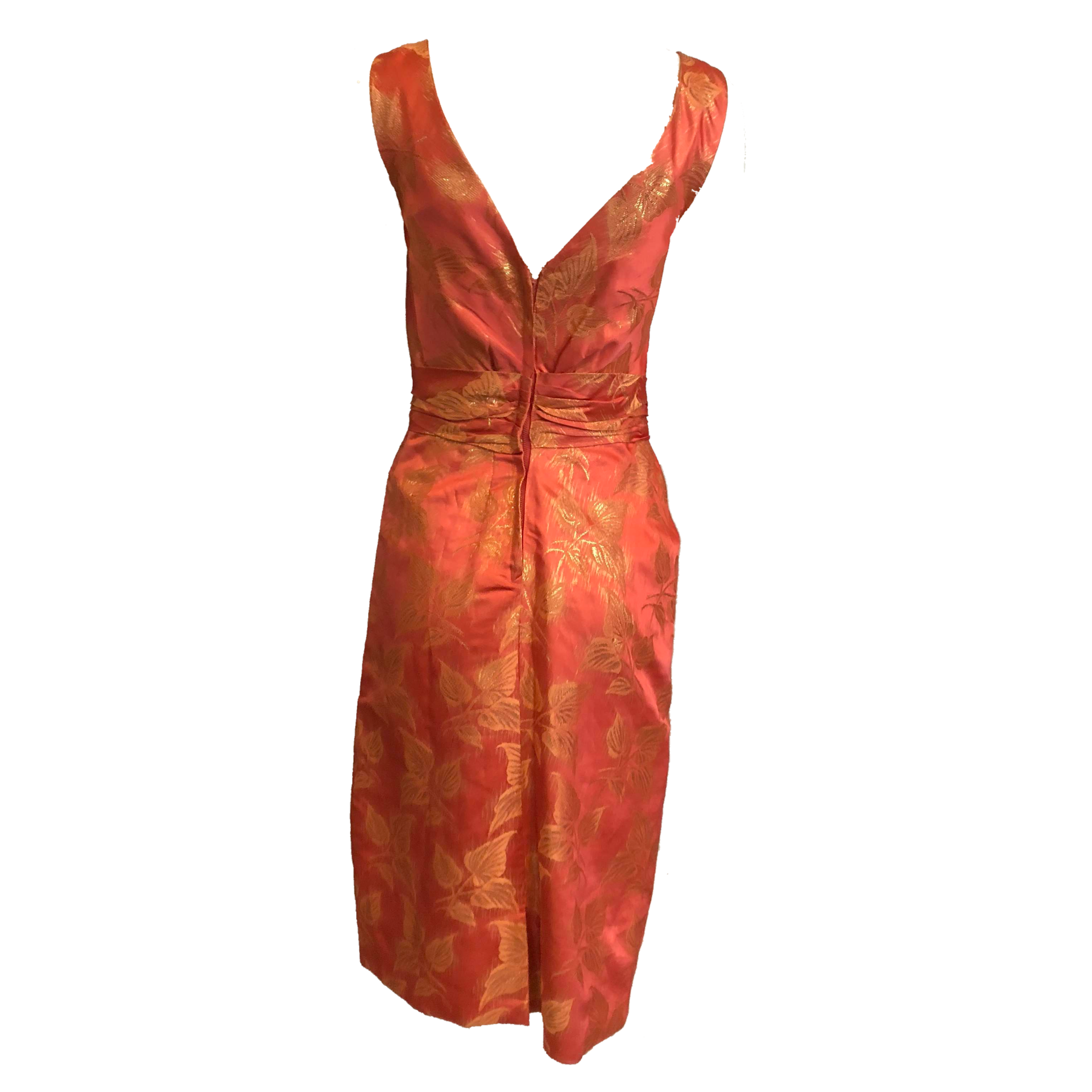 Ceil Chapman 50s Peach Silk Brocade Cocktail Sheath 2 of 5