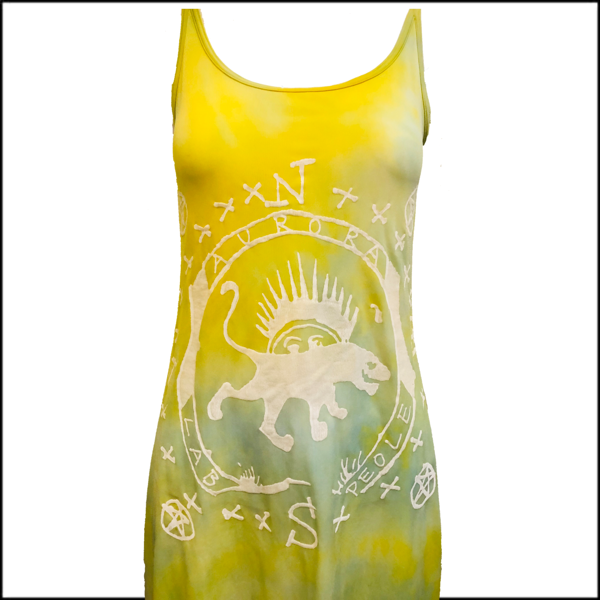 The People of the Labyrinths Yellow Green Tie Dye Jersey Tank Dress DETAIL 3 of 4