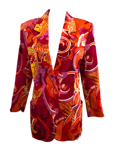 Genny 90s Blazer in Bold Red and Orange Dragon Print FRONT 1 of 6