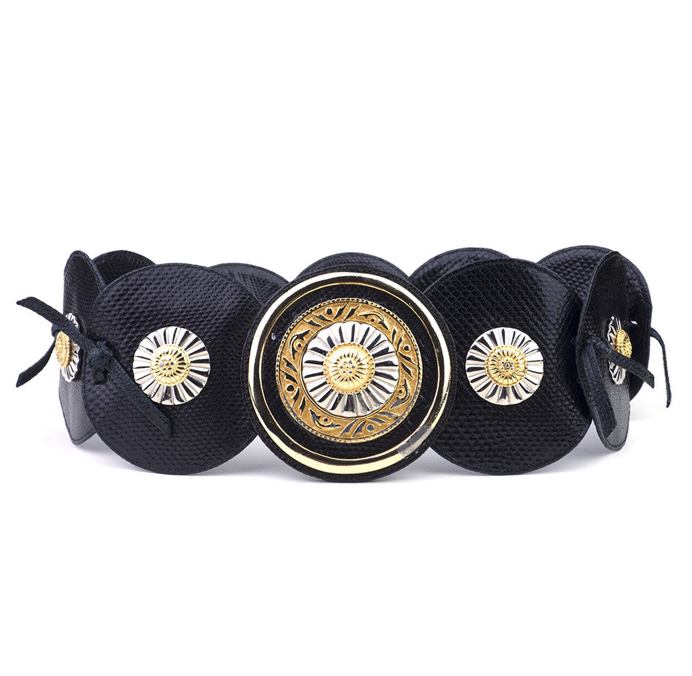 Vintage LEIBER 80s Black Medallion Belt