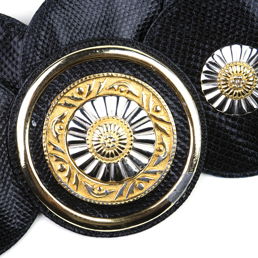 Vintage LEIBER 80s Black Medallion Belt, detail