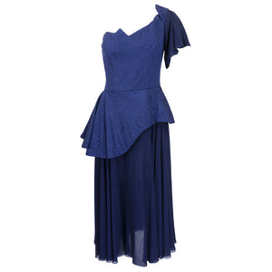 Vintage LANVIN 80s Blue One-Shoulder Dress