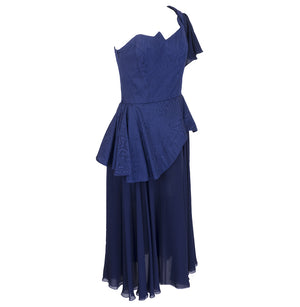 Vintage LANVIN 80s Blue One-Shoulder Dress, side