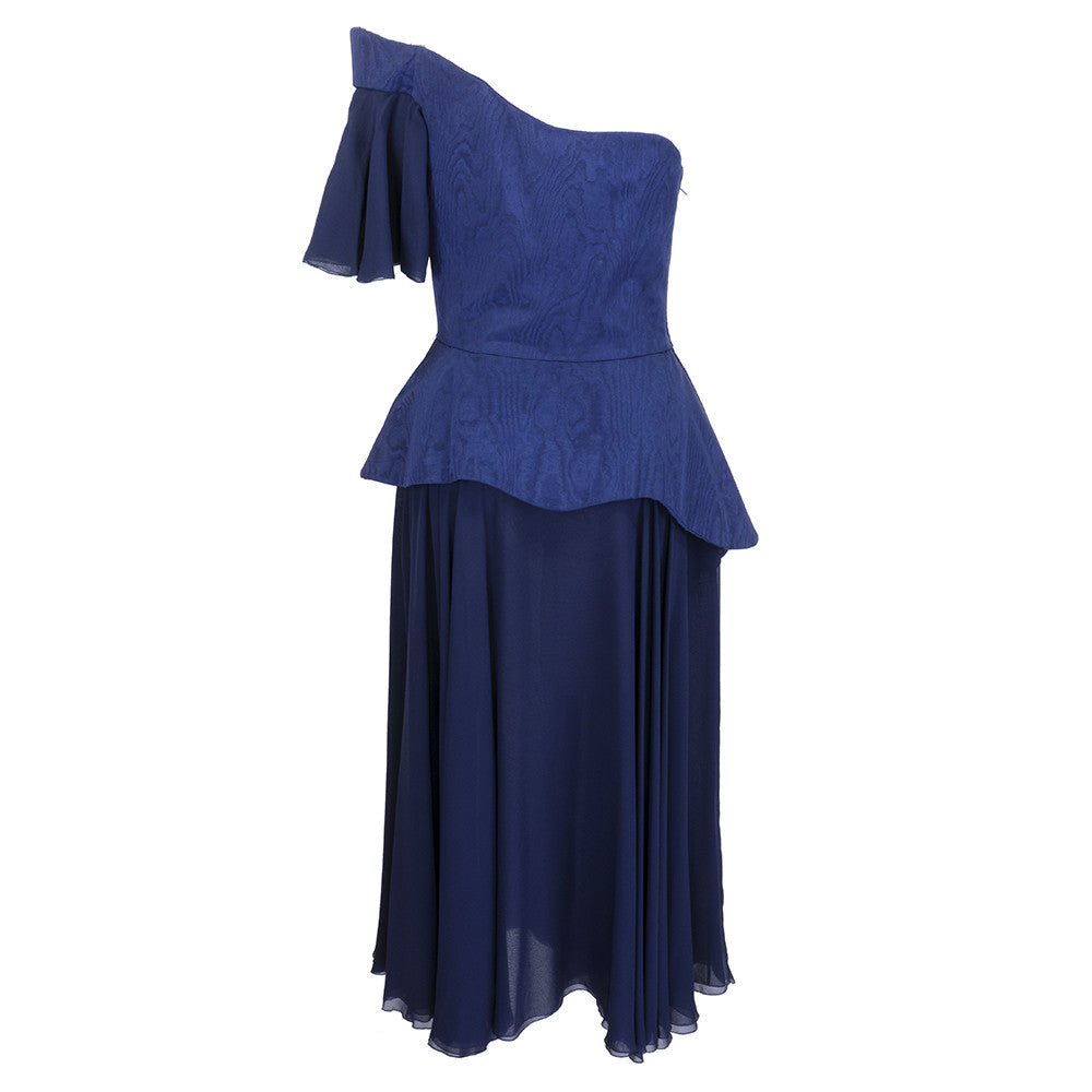 Vintage LANVIN 80s Blue One-Shoulder Dress, back