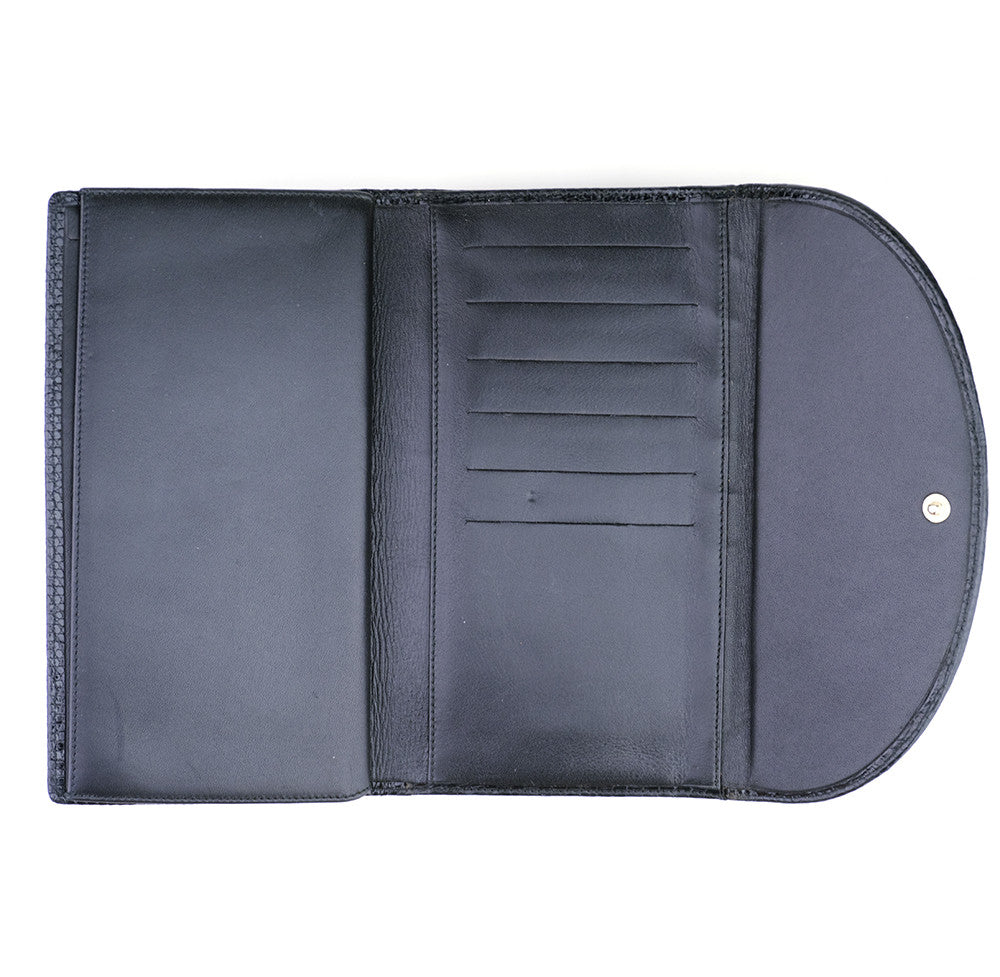 Vintage LEIBER 80s Black Leather Wallet, open