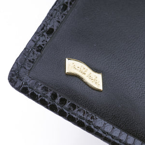Vintage LEIBER 80s Black Leather Wallet, cartouche
