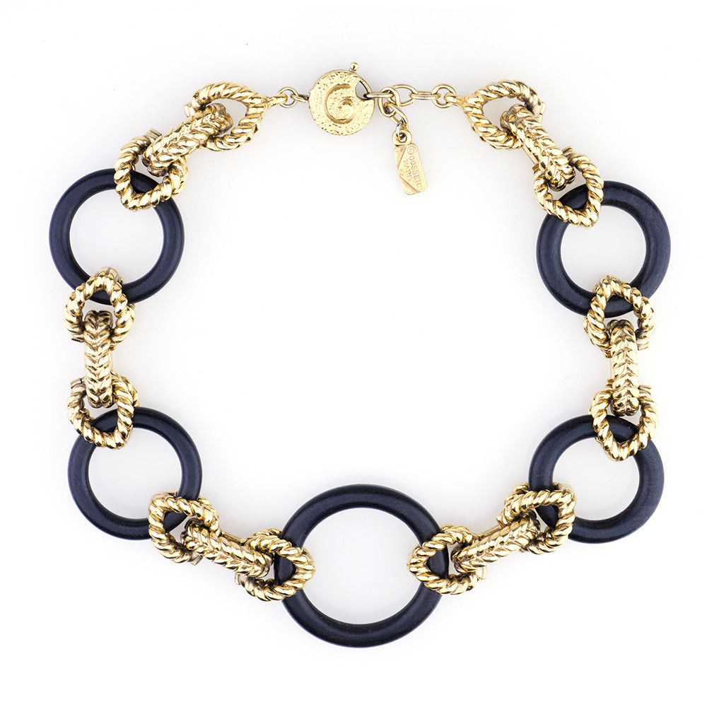 Vintage GOOSSENS 80s Gold-Tone Link & Wood Collar