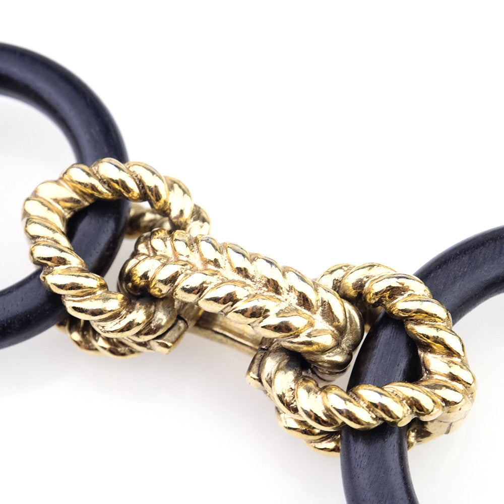 Vintage GOOSSENS 80s Gold-Tone Link & Wood Collar, detail