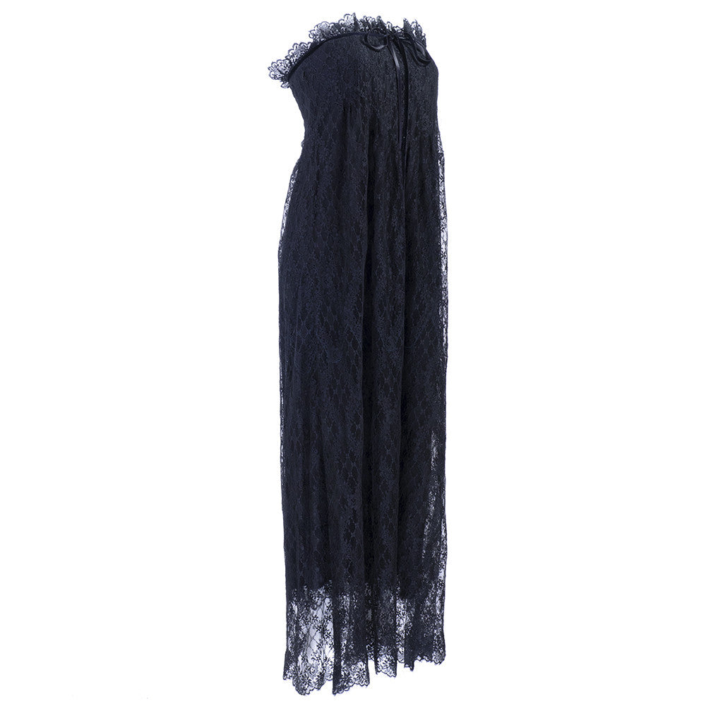 Vintage BLASS 70s Black Lace Gown, side