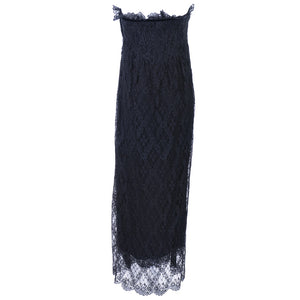 Vintage BLASS 70s Black Lace Gown, back