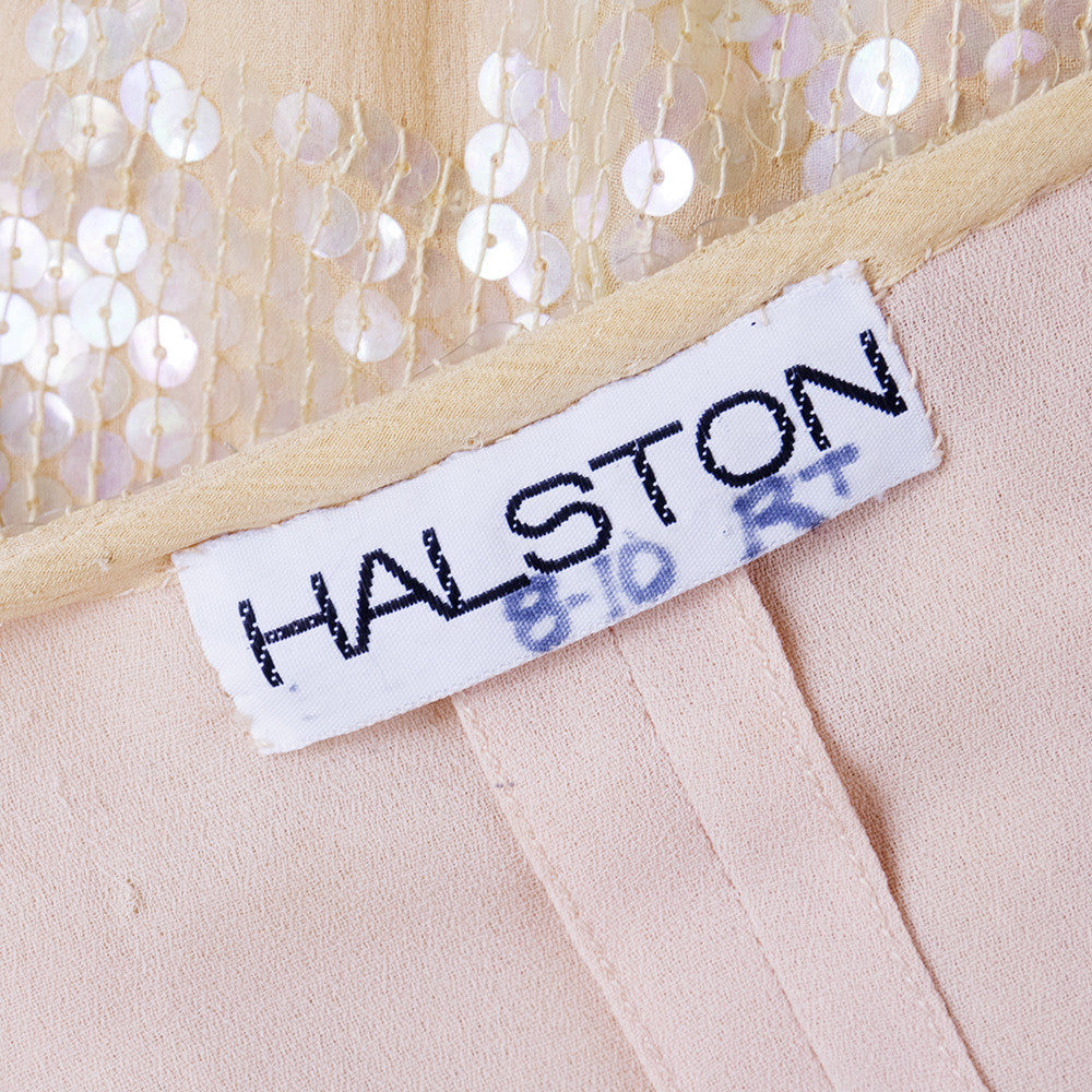 Vintage HALSTON 80s Nude Sheath Gown, label
