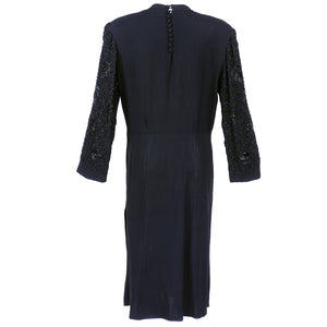 Vintage 40s Black Crepe Beaded Dress, back