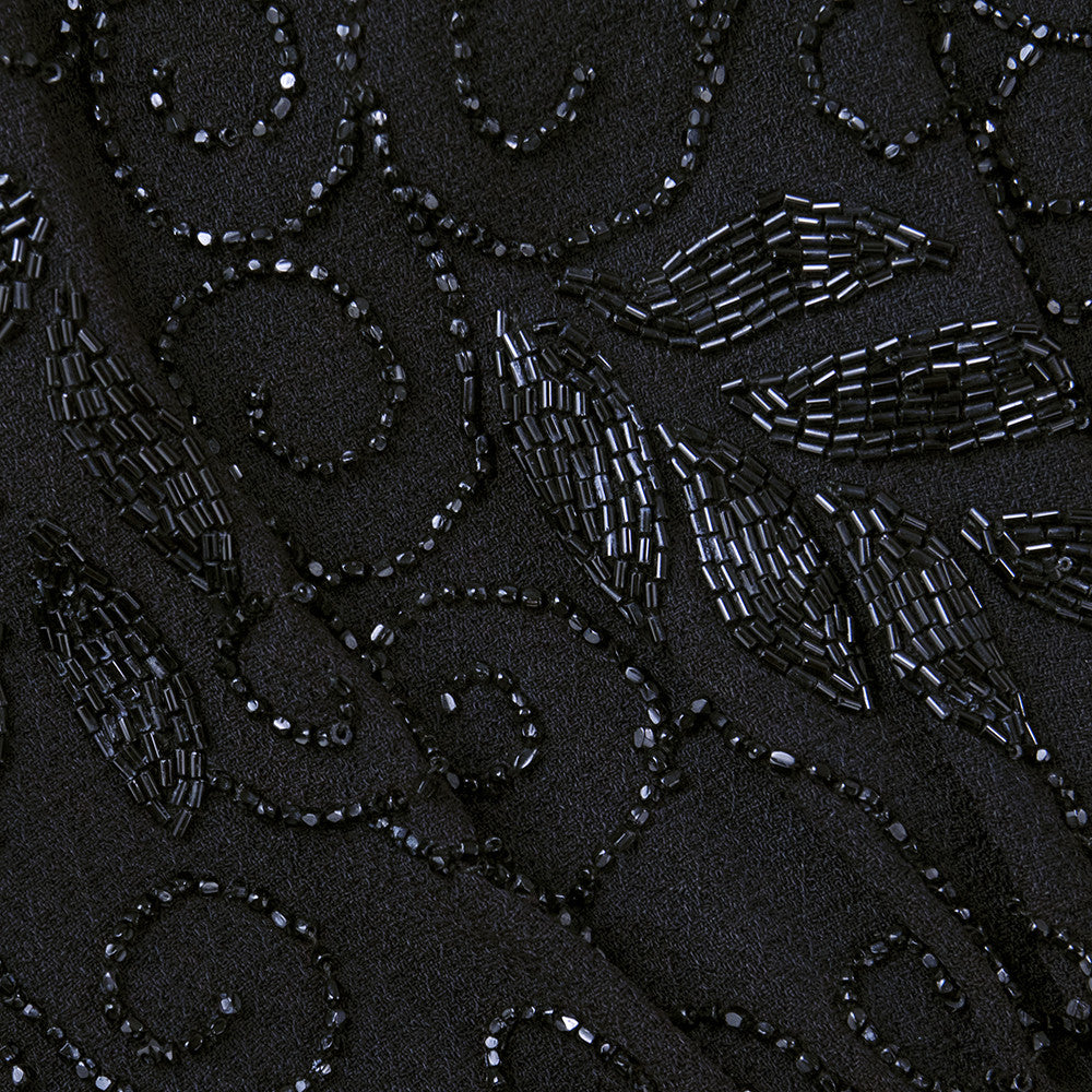 Vintage 40s Black Crepe Beaded Dress, detail 1