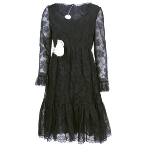 Vintage PARNIS 70s Black Silk Lace Cocktail Dress