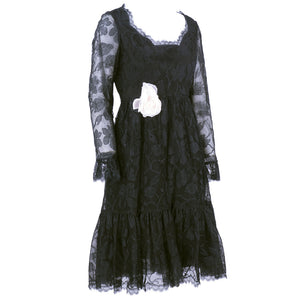 Vintage PARNIS 70s Black Silk Lace Cocktail Dress, side