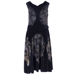Vintage GALLENGA 20s Black Panne Velvet Dress