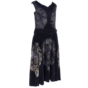 Vintage GALLENGA 20s Black Panne Velvet Dress, side