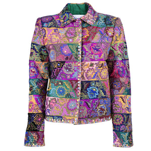 Vintage DE LA RENTA 80s Embellished Silk Patchwork Jacket