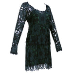 Vintage BEENE 80s Black & Green Lace Cocktail Dress