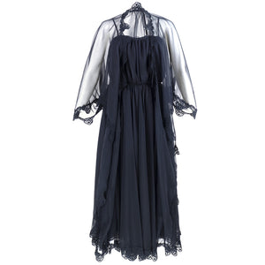Vintage FRANK USHER 70s Black Chiffon Evening Dress