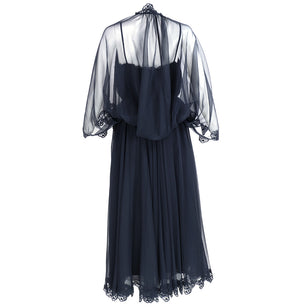 Vintage FRANK USHER 70s Black Chiffon Evening Dress, back