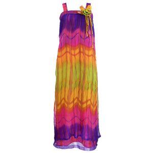 Vintage 70s Ombre Rainbow Pleated Maxi Dress