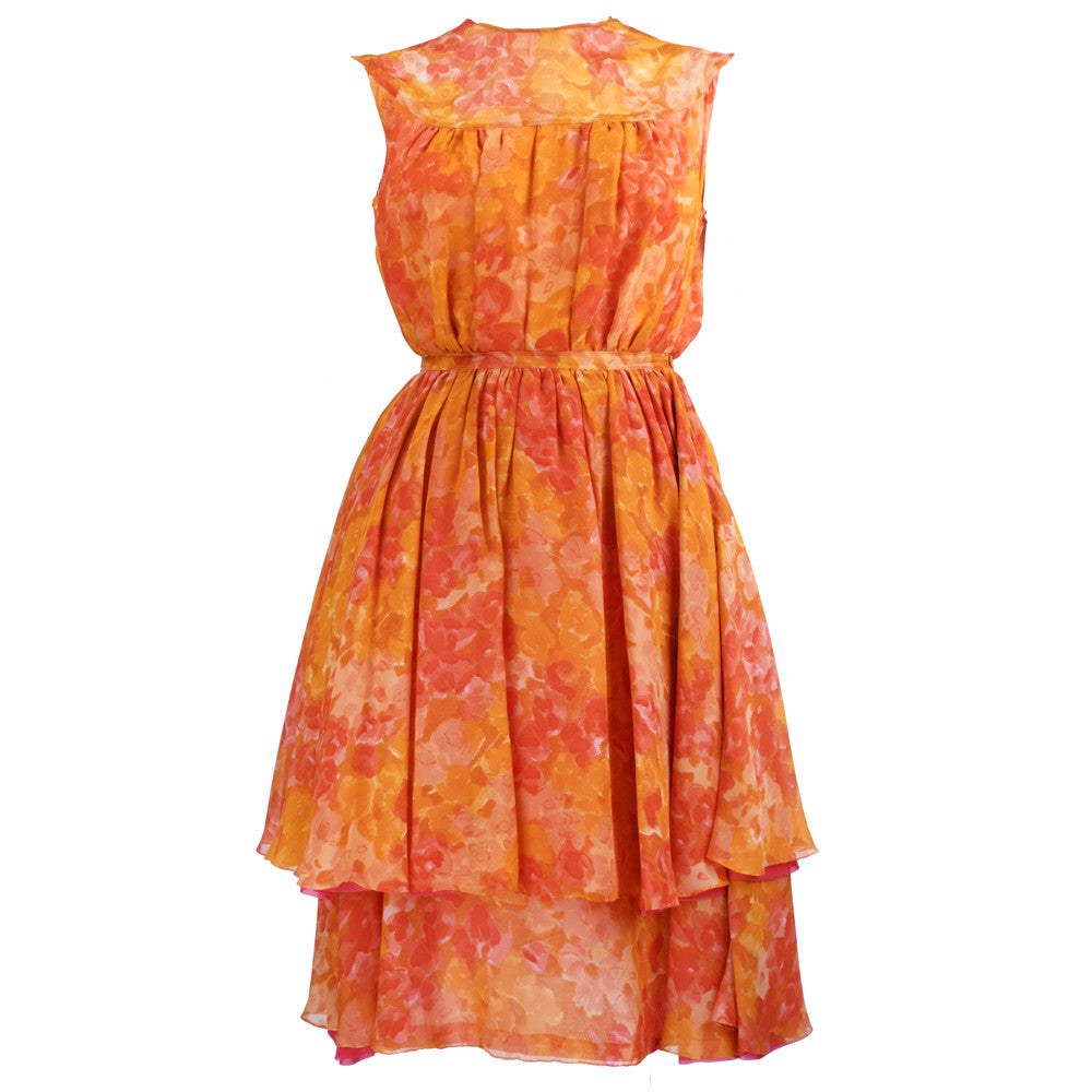 Vintage 60s Orange Chiffon Afternoon Dress 