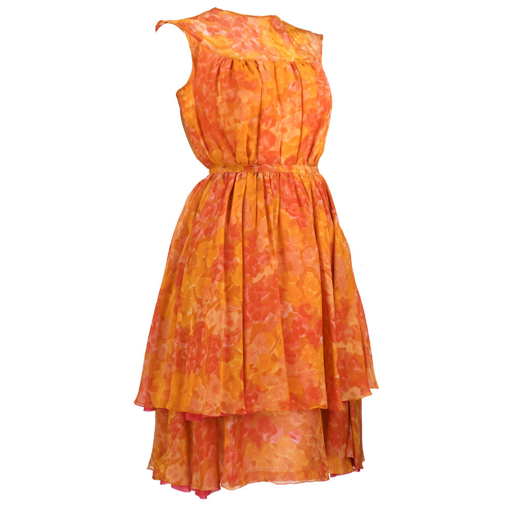 Vintage 60s Orange Chiffon Afternoon Dress, side
