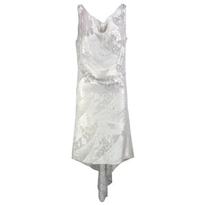 Vintage 20s Silver Floral Deco Lame Evening Dress