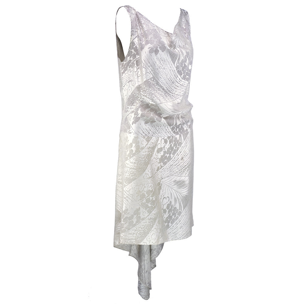 Vintage 20s Silver Floral Deco Lame Evening Dress, side