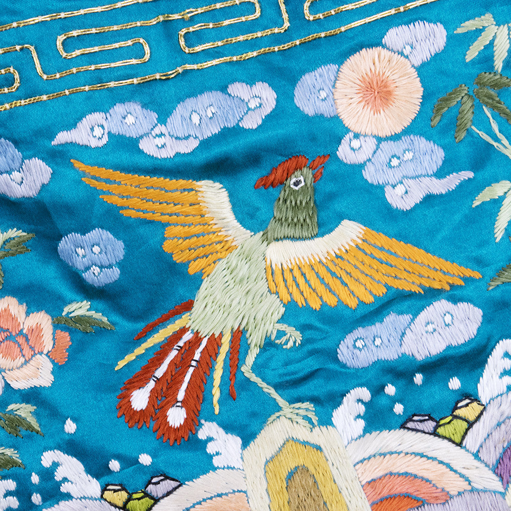 Vintage Mid-Century Chinese Teal Satin Vest, detail 2