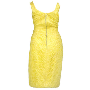 60s Unlabeled Yellow Chiffon Ruched Cocktail Dress back