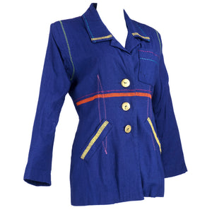 Vintage OLDHAM 90S Blue Topstitched Jacket, side