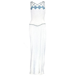 Vintage MCFADDEN 80s Caged Bodice Pleated Column Gown
