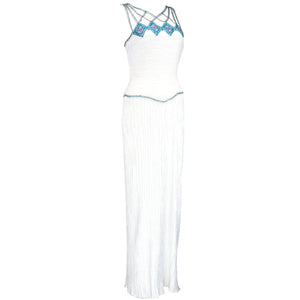 Vintage MCFADDEN 80s Caged Bodice Pleated Column Gown, side