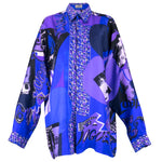 Vintage VERSACE 80s Silk Fashion-Print Oversized Shirt