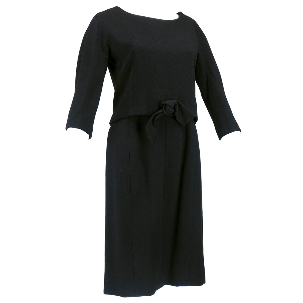 Vintage DIOR 60s Couture Black Two-Piece Wool Dress, side