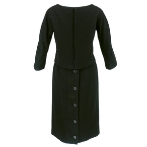 Vintage DIOR 60s Couture Black Two-Piece Wool Dress, back