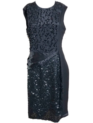 Dries Van Noten Early 2000s Black Silk Beaded Cocktail Dress