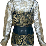 80s Gold Lame Lace Evening Blouse with Matching Cropped Jacket BACK 3 of 5