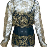 80s Gold Lame Lace Evening Blouse with Matching Cropped Jacket BACK 3 of 5